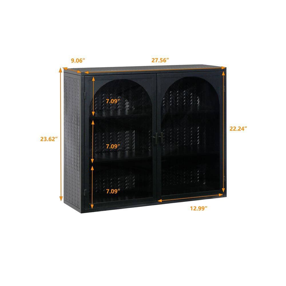 Unbranded 27.6 in. W x 9.1 in. D x 23.6 in. H Bathroom Storage Wall Cabinet With Detachable Shelves in Black (3)