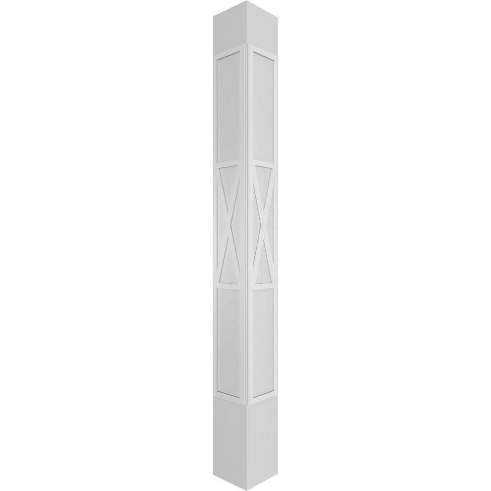 Ekena Millwork 11-5/8 in. x 10 ft. Premium Square Non-Tapered X-Board Farmhouse Fretwork PVC Column Wrap Kit w/Tuscan Capital and Base (3)