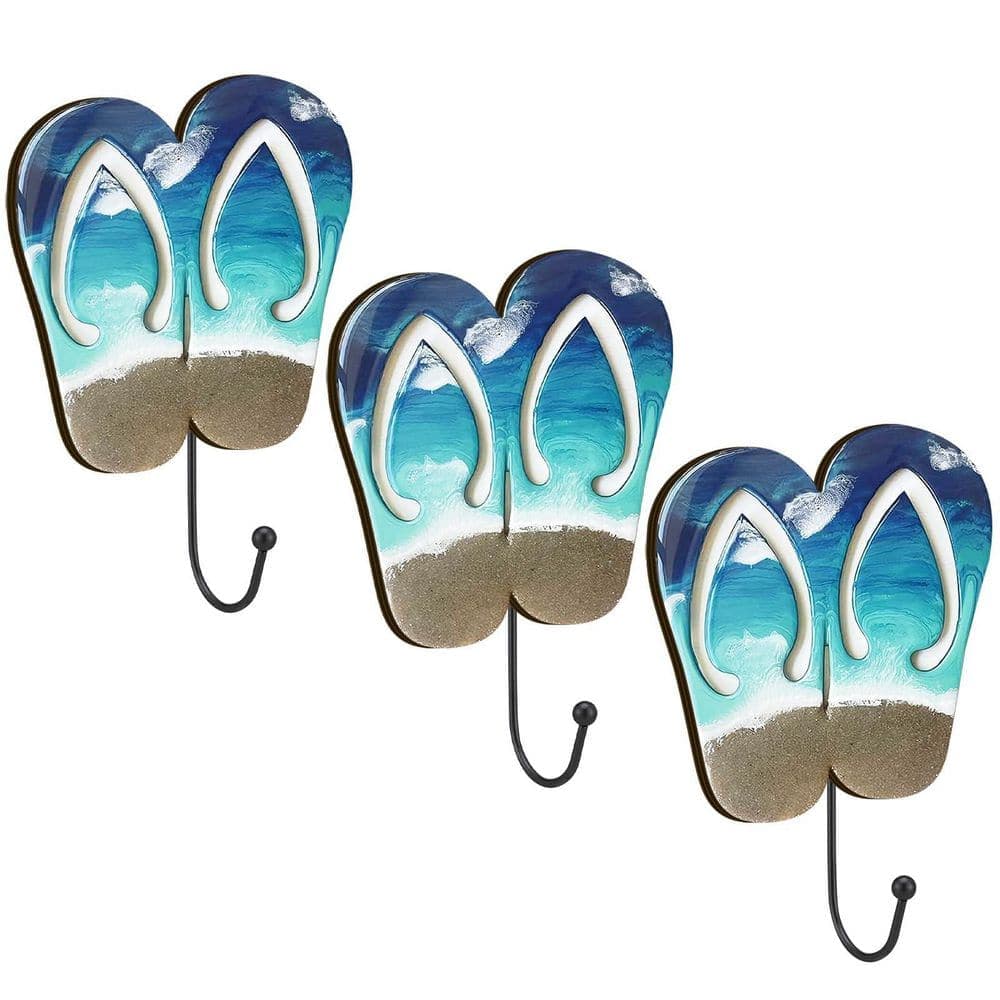 Unbranded Brushed Nickel 3-Piece Wood Metal Flip Flop Wall Drill Mount Decorative Robe Hook Towel Hook for Bathroom Bedroom Pool