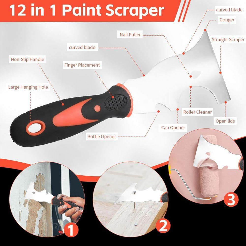 KIWDZFU 10-Piece Stainless Steel Drywall Knife Set with Putty Knife Taping Knife Painter Scraper Tool and Mud Pan (3)
