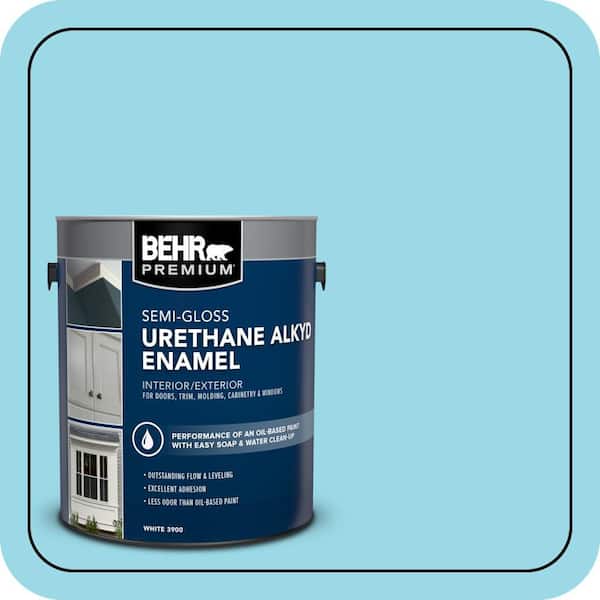 BEHR PREMIUM 1 gal. #P480-3 Cool Water Lake Urethane Alkyd Semi-Gloss Enamel Interior/Exterior Paint (2)
