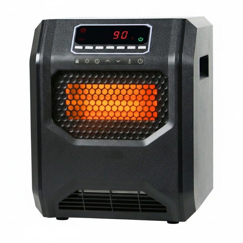 Unbranded 1500W Quartz Infrared Heater with Remote Control, 6 Tubes, 250 sq. ft. Black, LED Display, Timer, Overheat Furnace