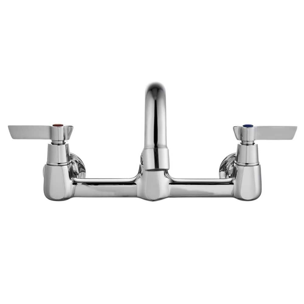 Anqtovp Wall Mount Utility Kitchen Sink Faucet 8 in. Center Chrome Polish Swivel Spout 2-Handles 14.59 in. D x 2.93 in. H