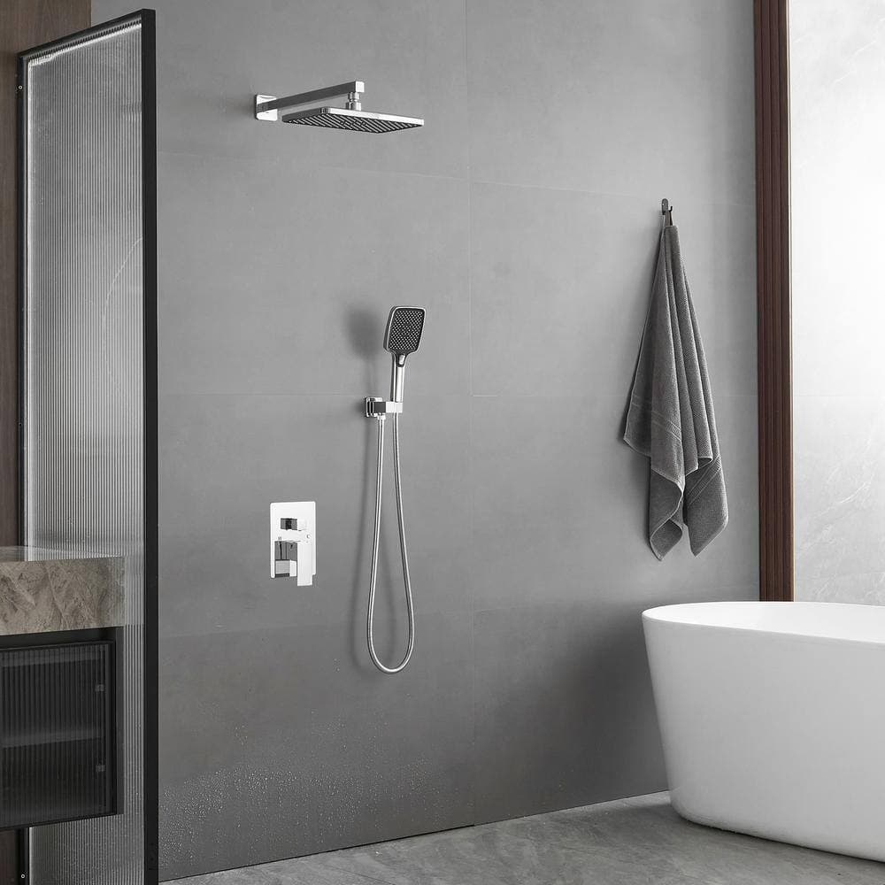 HOMEMYSTIQUE Rainfall 2-Handle 2-Spray 12 in. Square High Pressure Shower Faucet in Polished Chrome (Valve Included) (2)