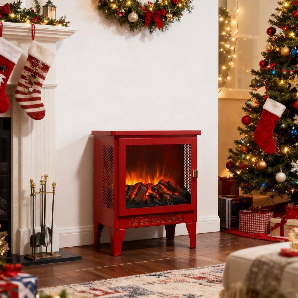 Unbranded 8 in. Freestanding Electric Fireplace Stove Heater in Red with 3D Flame Effect, Portable Indoor Space Heater