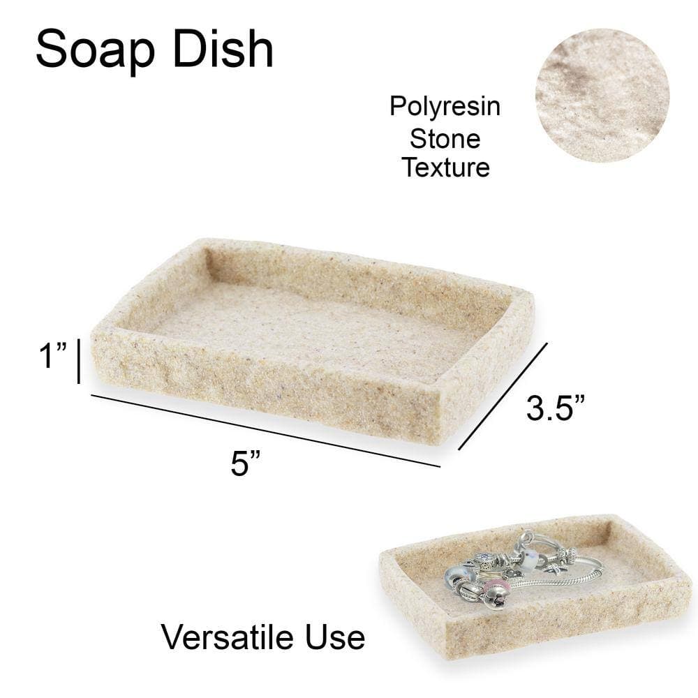 EVIDECO French home goods Stone Effect Freestanding Soap Dish Holder Cup Dispenser Tray Natural (3)