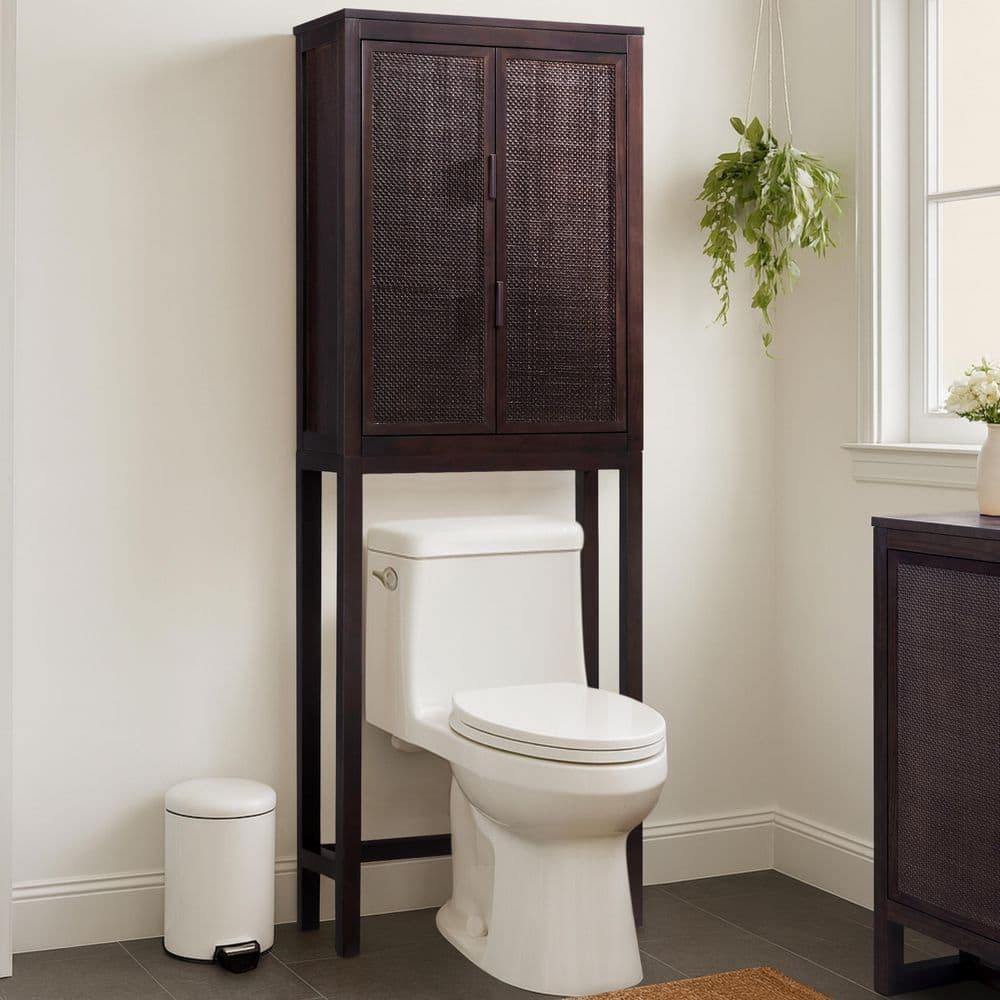 Teamson Home Hatteras 24 in. W x 68 in. H x 9 in. D Wood Over the Toilet Storage with 2-Doors and 2-Adjustable Shelves in Black