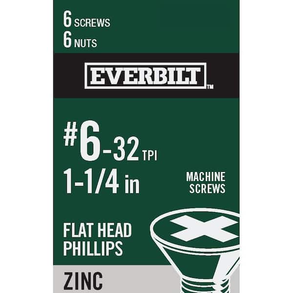 Everbilt #6-32 x 1-1/4 in. Zinc Plated Phillips Flat Head Machine Screw (6-Pack) (2)