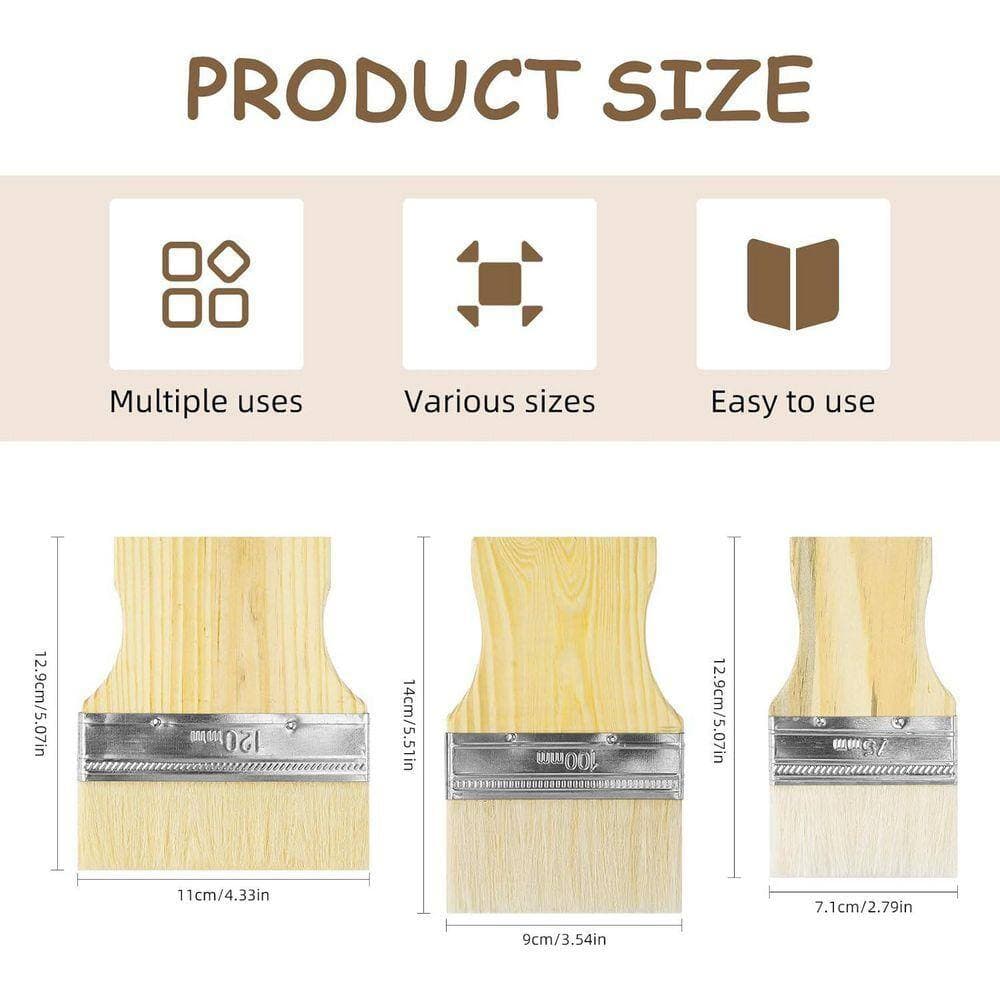 KIWDZFU 3/4/5 in. Flat Paddle Paint Brush Set for Oil and Acrylic with Wooden Handle 3-Pack (2)