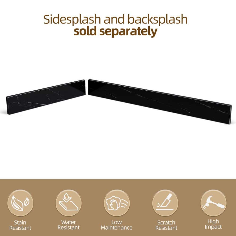 Zeafive 21 in. W Marble Vanity Sidesplash for Countertop Threshold for Shower Curb Window Sill Door Transitions in Black (3)