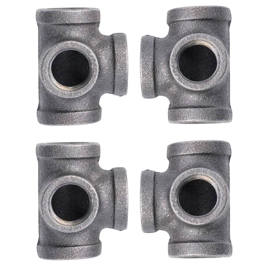 PIPE DECOR 3/8 in. Black Malleable Iron FPT x FPT x FPT x FPT Side Outlet Tee Fitting (4-Pack) (1)
