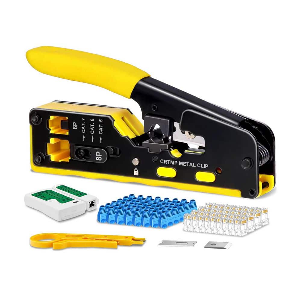 Unbranded Pass Through RJ45 Crimp Tool Kit All-in-One Ethernet Crimper for Cat7 Cat6 Cat5 with Network Cable Tester