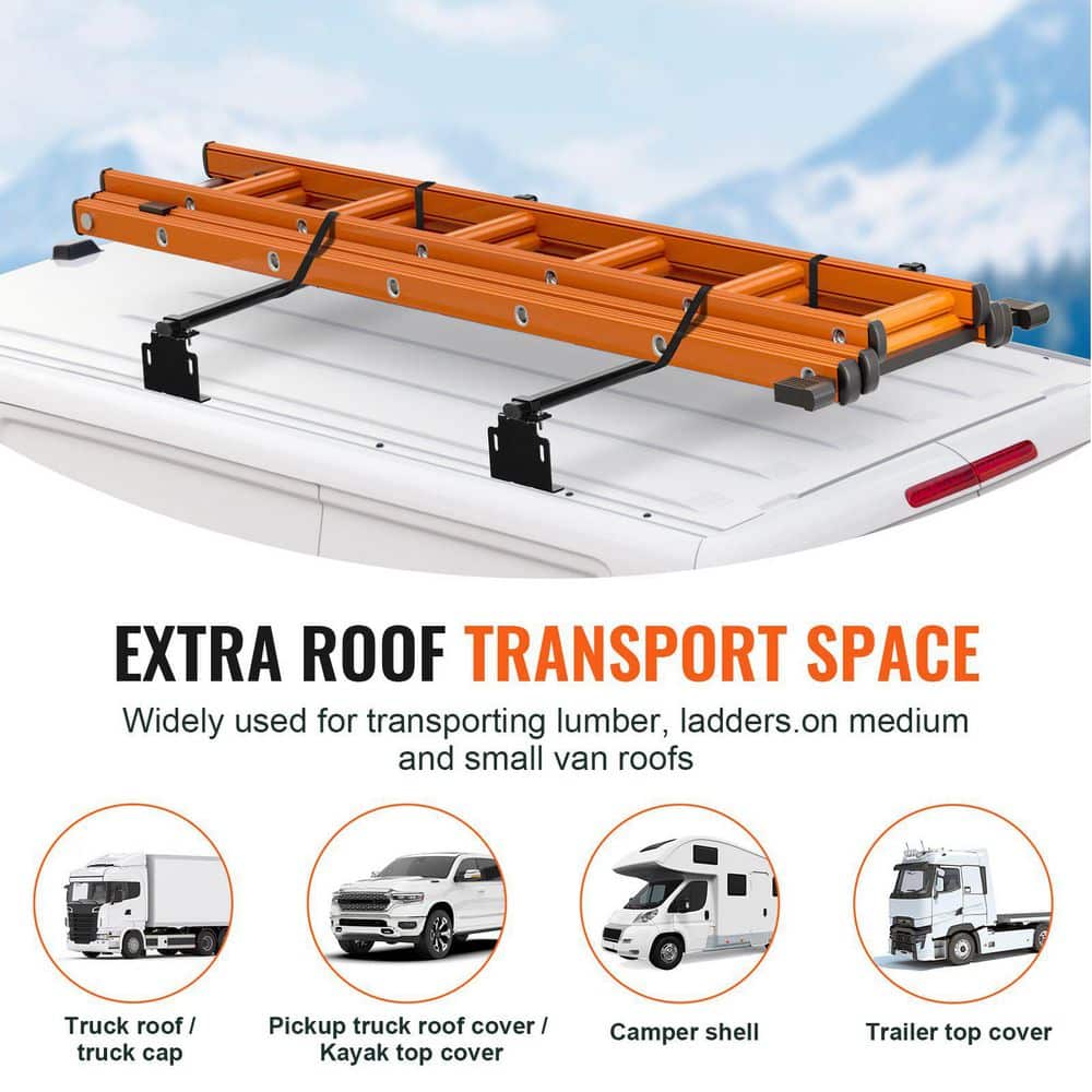 Laybus 60 in. x 7 in. x 7 in. Black Trailer Ladder Rack, Van Roof Ladder Rack for Universal Truck Roofs (3)