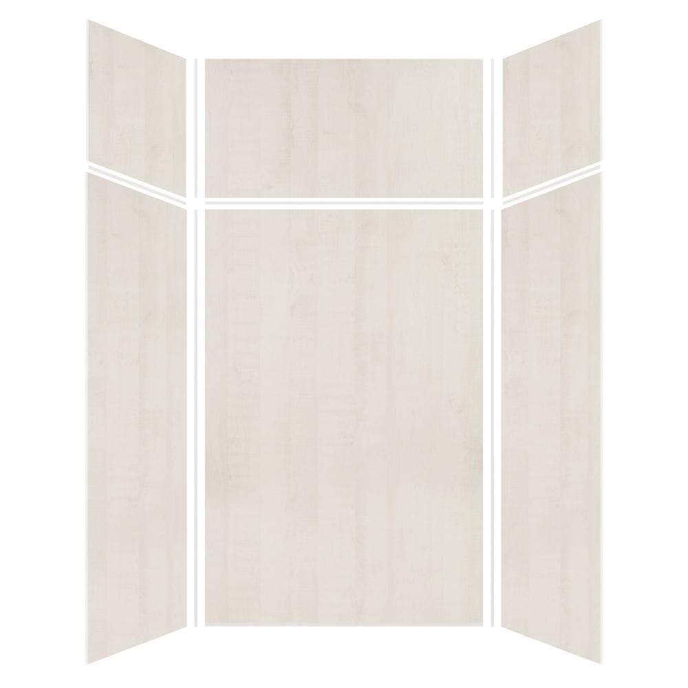 Transolid Expressions 48 in. x 48 in. x 96 in. 4-Piece Easy Up Adhesive Alcove Shower Wall Surround in Bleached Oak (2)