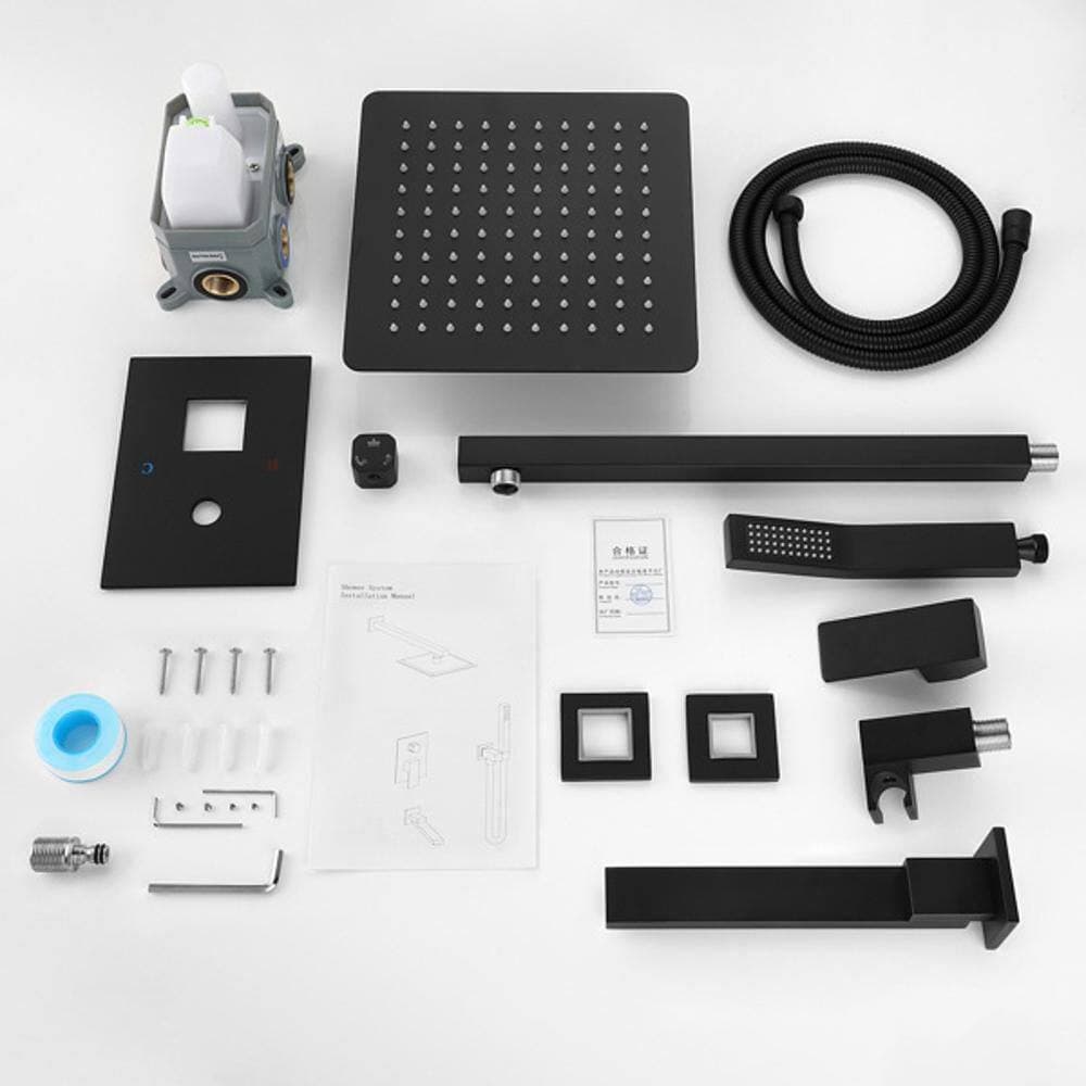 Wudkey 1-Piece 10 in. Square Bathroom Luxury Rain Mixer Shower Combo Set in Matte Black with Mounting Hardware (3)