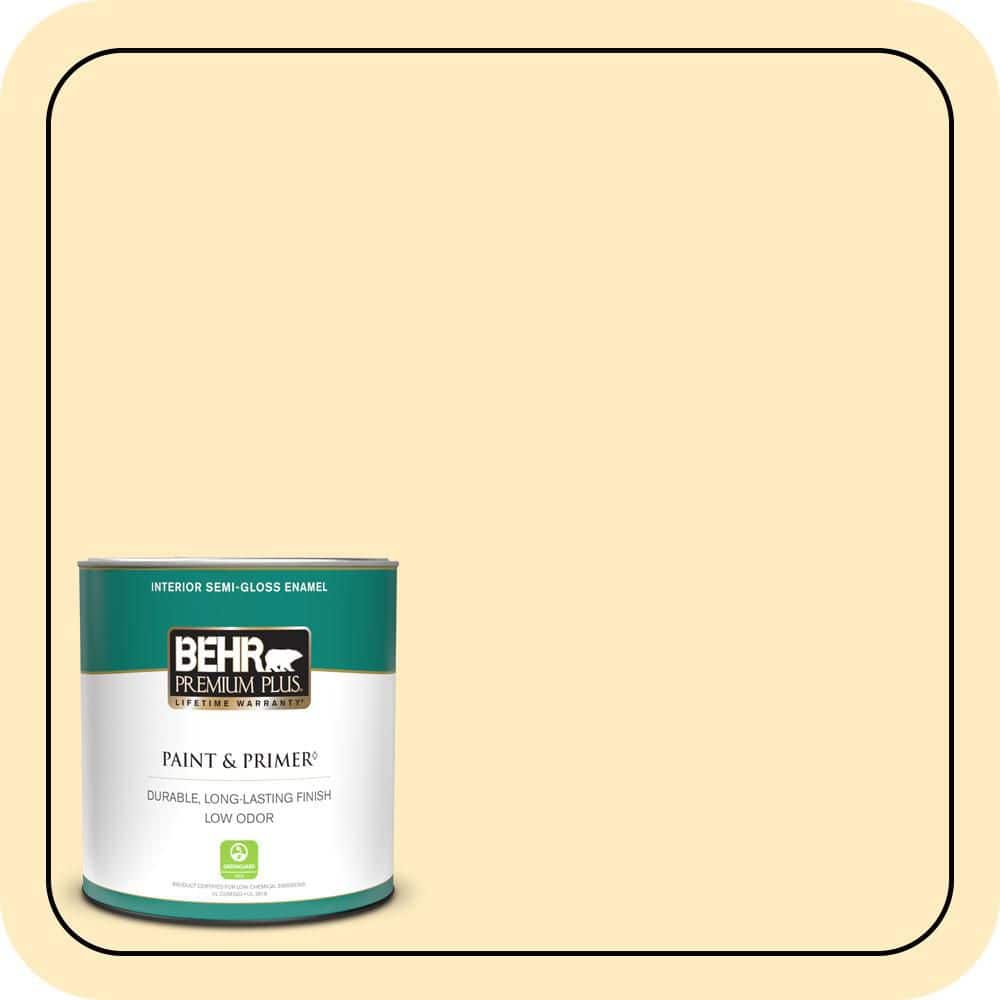 BEHR PREMIUM PLUS 1 qt. #P260-2 Yogurt Semi-Gloss Enamel Low Odor Interior Paint & Primer