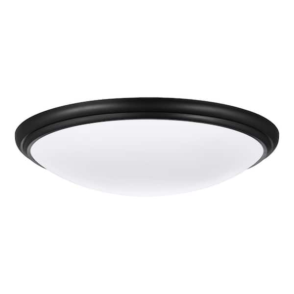 Commercial Electric 14 in. Light Matte Black and White Adjustable CCT Integrated LED Ceiling Flush Mount Fixture with Interchangeable Trim
