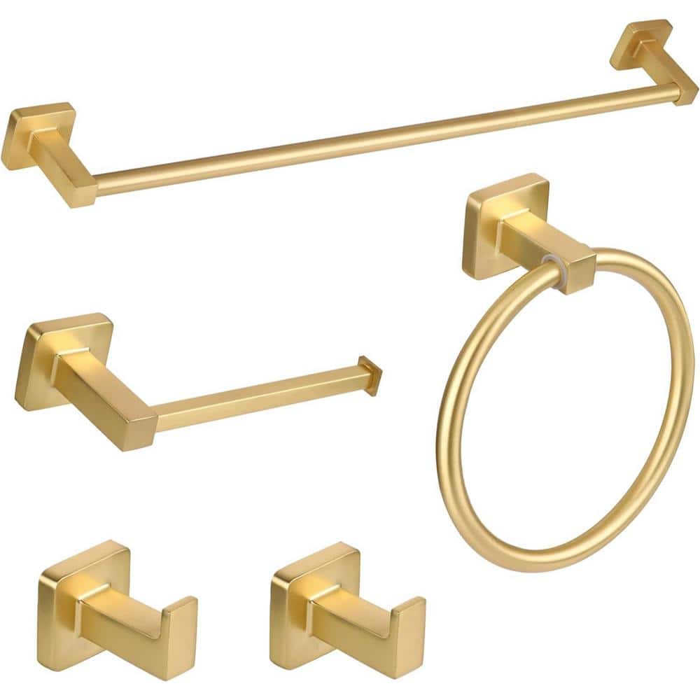 Adrinfly 23.6 in. Wall Mounted Towel Bar Bathroom Hardware Set in Brushed Gold (1)