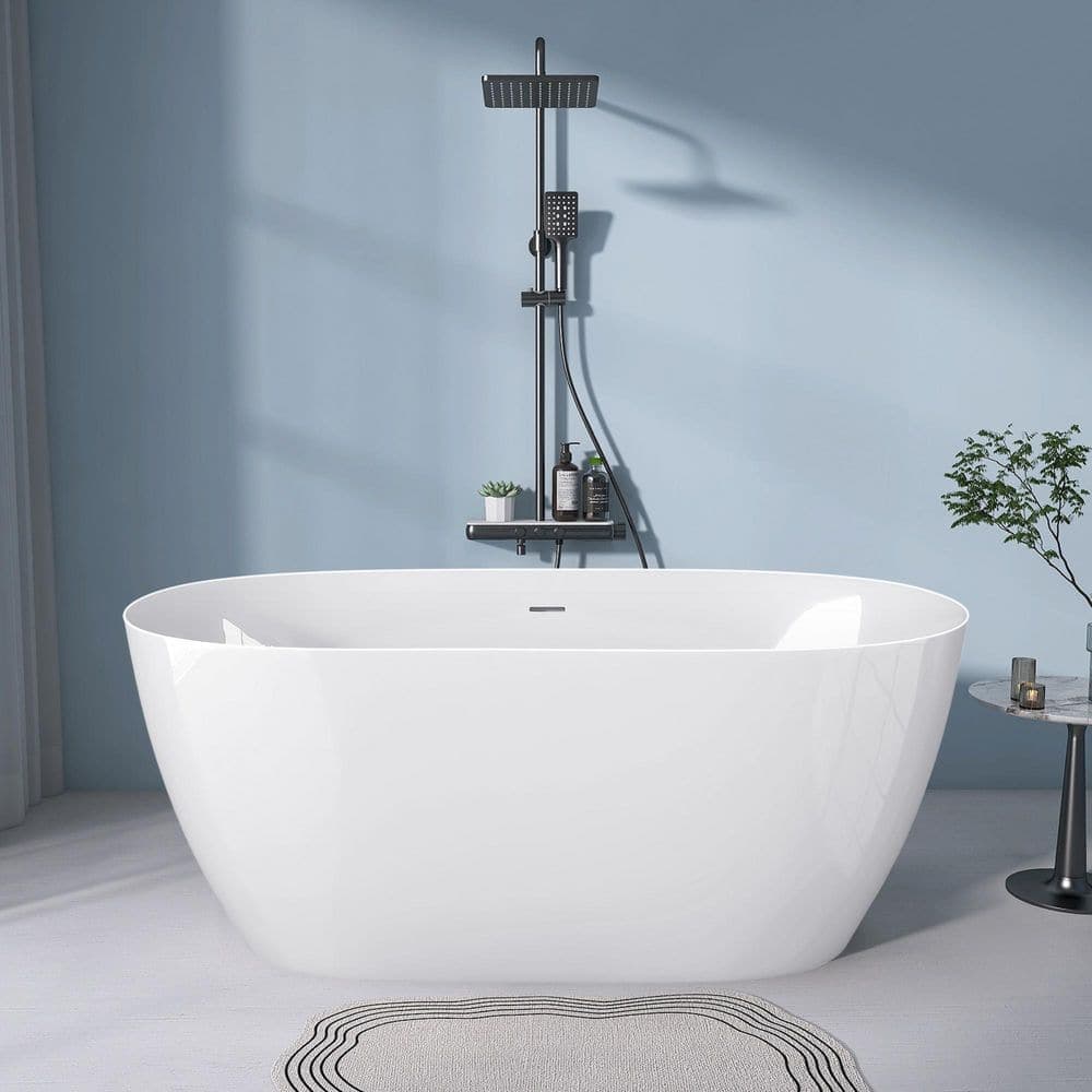 Zeafive 51 in. x 27.5 in. Freestanding Soaking Bathtub Acrylic Free Standing Bath Tub Flatbottom with Center Drain in White (1)