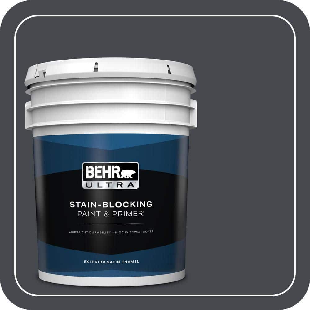 BEHR ULTRA 5 gal. #N490-7 Ink Black Satin Enamel Exterior Paint & Primer