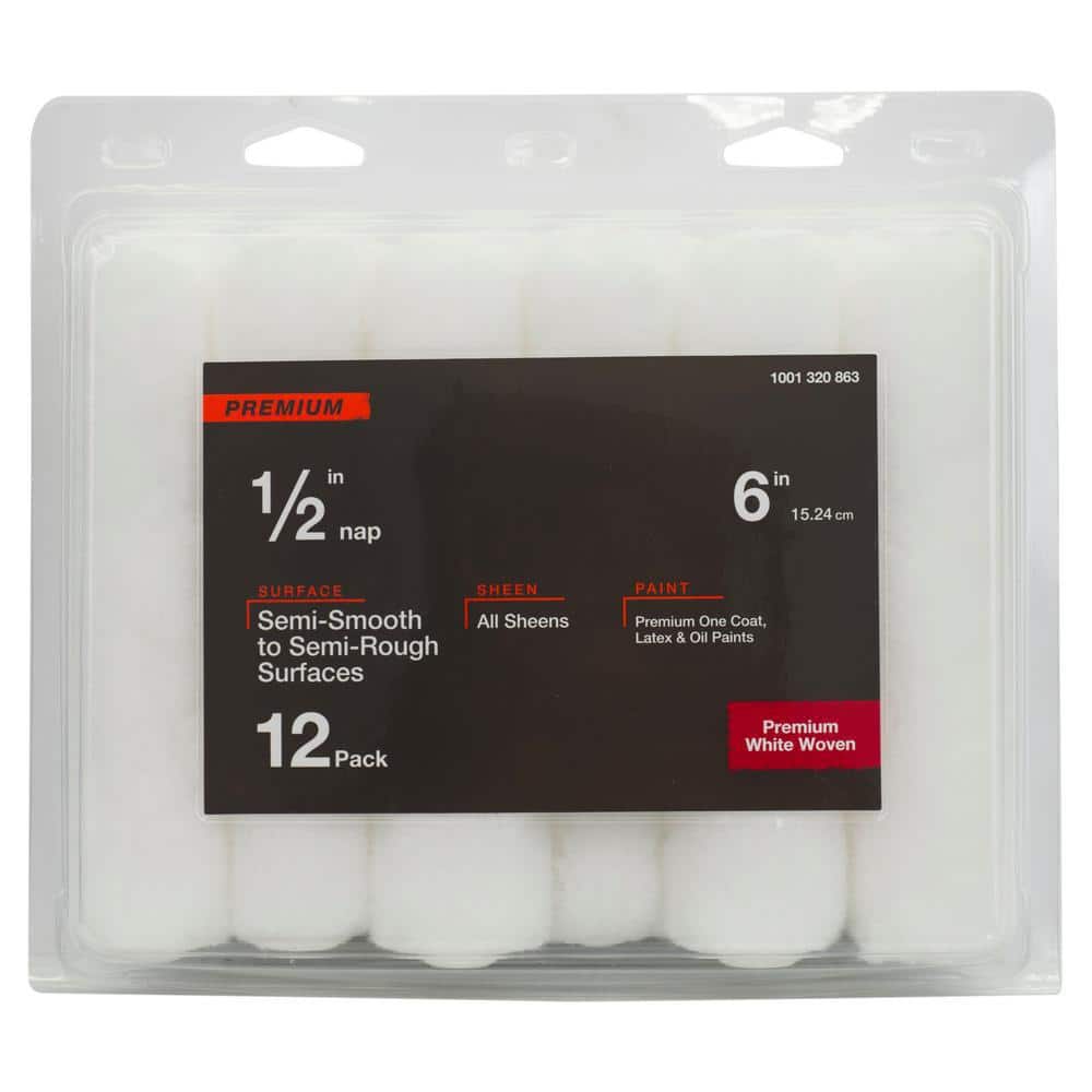 PRIVATE BRAND UNBRANDED Premium 6 in. x 1/2 in. Shed Resistant White Woven Mini Paint Roller Cover (12-Pack)