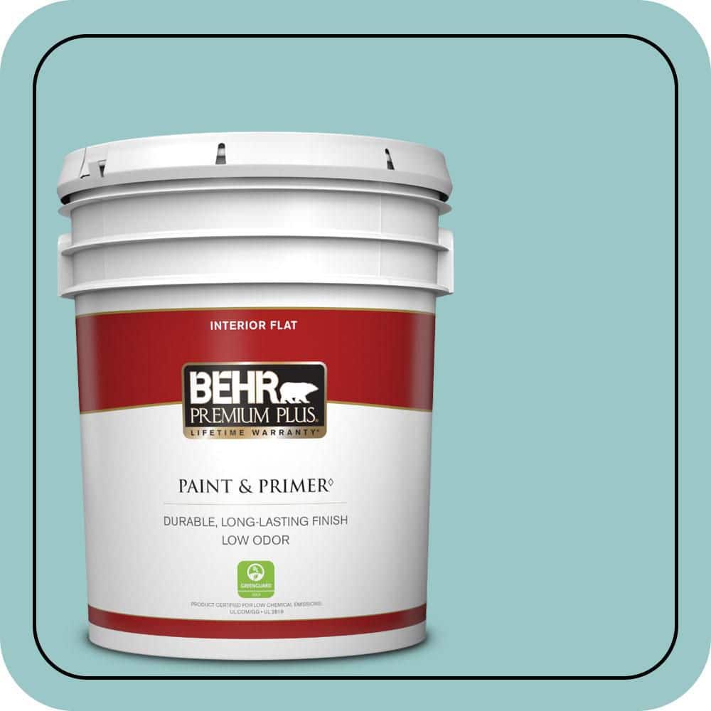 BEHR PREMIUM PLUS 5 gal. #MQ6-08 Aquifer Flat Low Odor Interior Paint & Primer