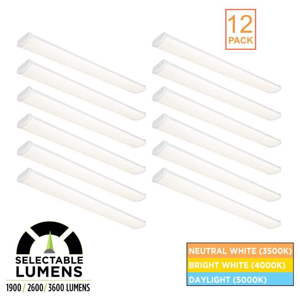 Commercial Electric 12-Pack 4 ft. x 6 in. 1900/2600/3600 Lumen Integrated LED White Wraparound Light, Selectable CCT, Dimmable