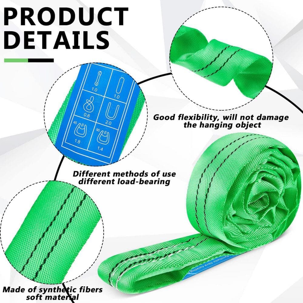OGETFUUR 6 ft. Green Polyester Rigging Lifting Straps, Endless Round Slings for Moving, Hoisting and Towing Cargo (4-Pack) (3)