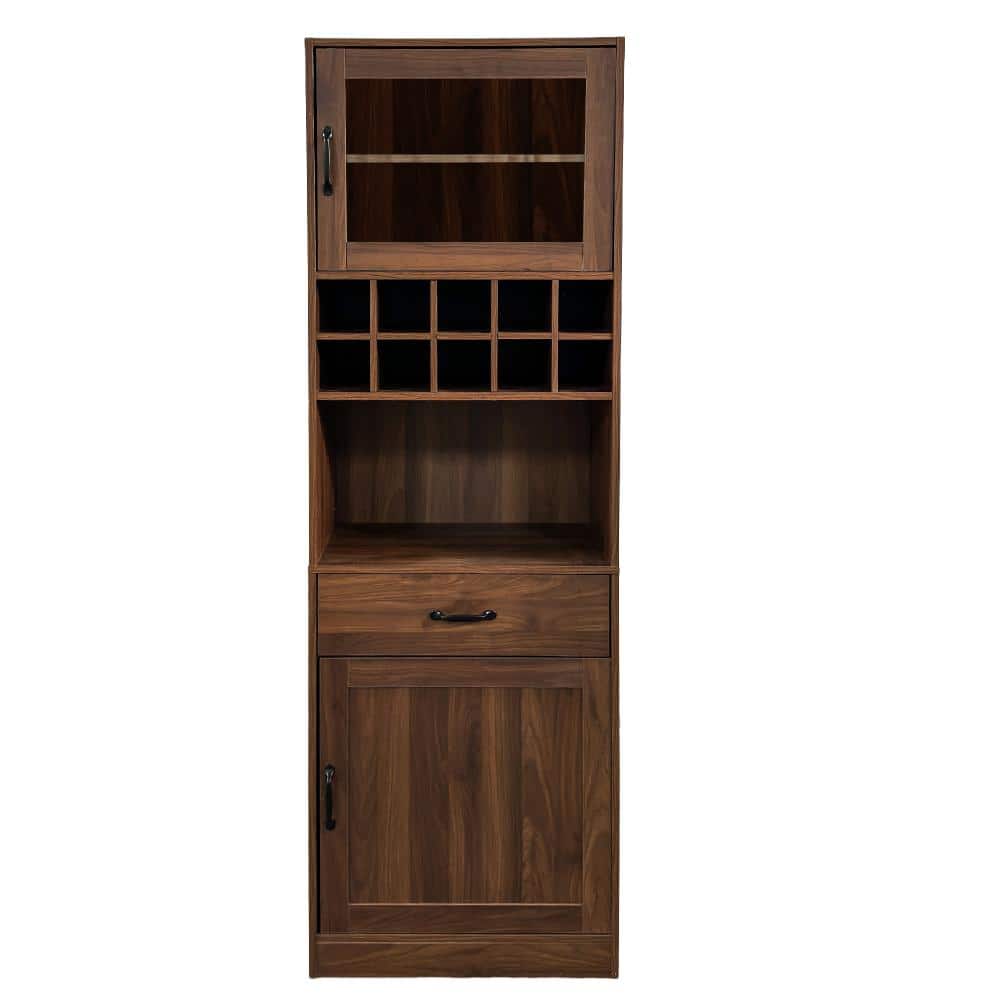 XUJMK 24 in. W x 27 in. D x 71 in. H Walnut Bathroom Linen Cabinet, Pantry Storage Cabinet with Pull-Out Multi-Tier Shelf (1)