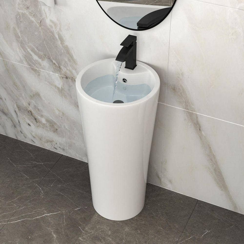 Qidian 15 in. W x 15 in. D Circular Ceramic Bathroom Pedestal Sink in White (2)