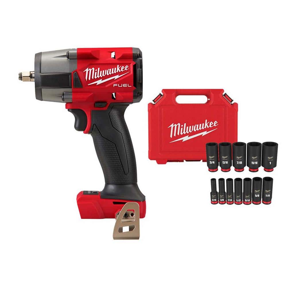 Milwaukee M18 FUEL GEN-2 18V Lithium-Ion Mid Torque Brushless Cordless 3/8 in. Impact Wrench and Impact Socket Set (12-Piece) (1)