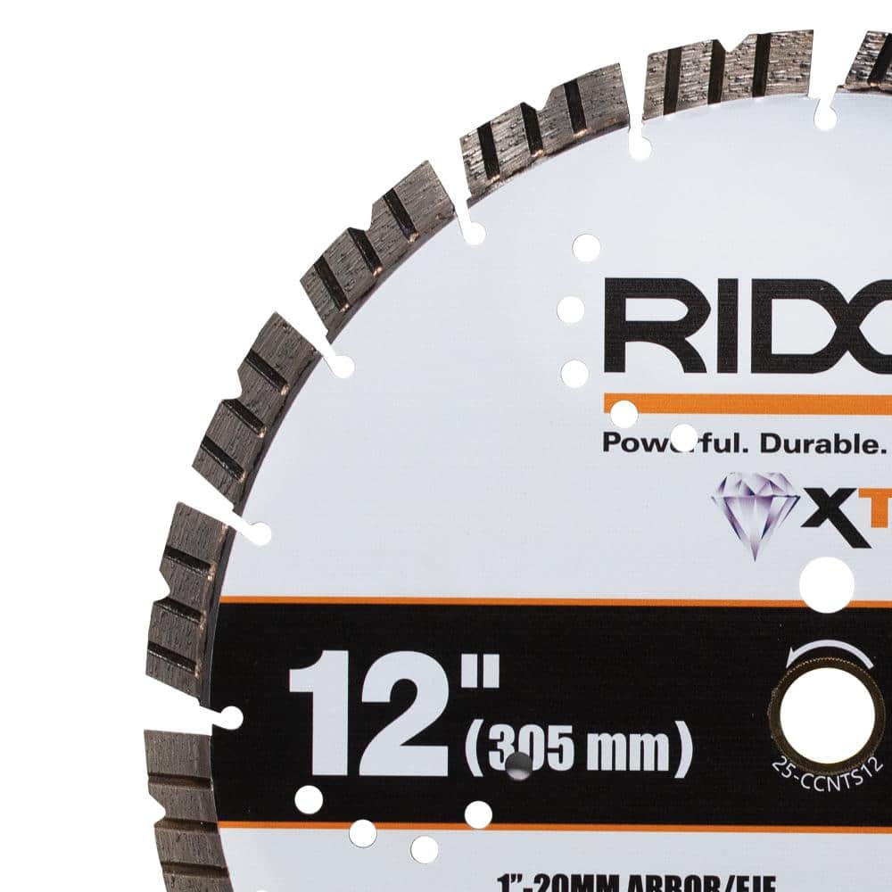 RIDGID 12 in. Masonry XTR Dual Purpose Cutting Segmented Rim Walk-Behind Diamond Saw Blade (3)