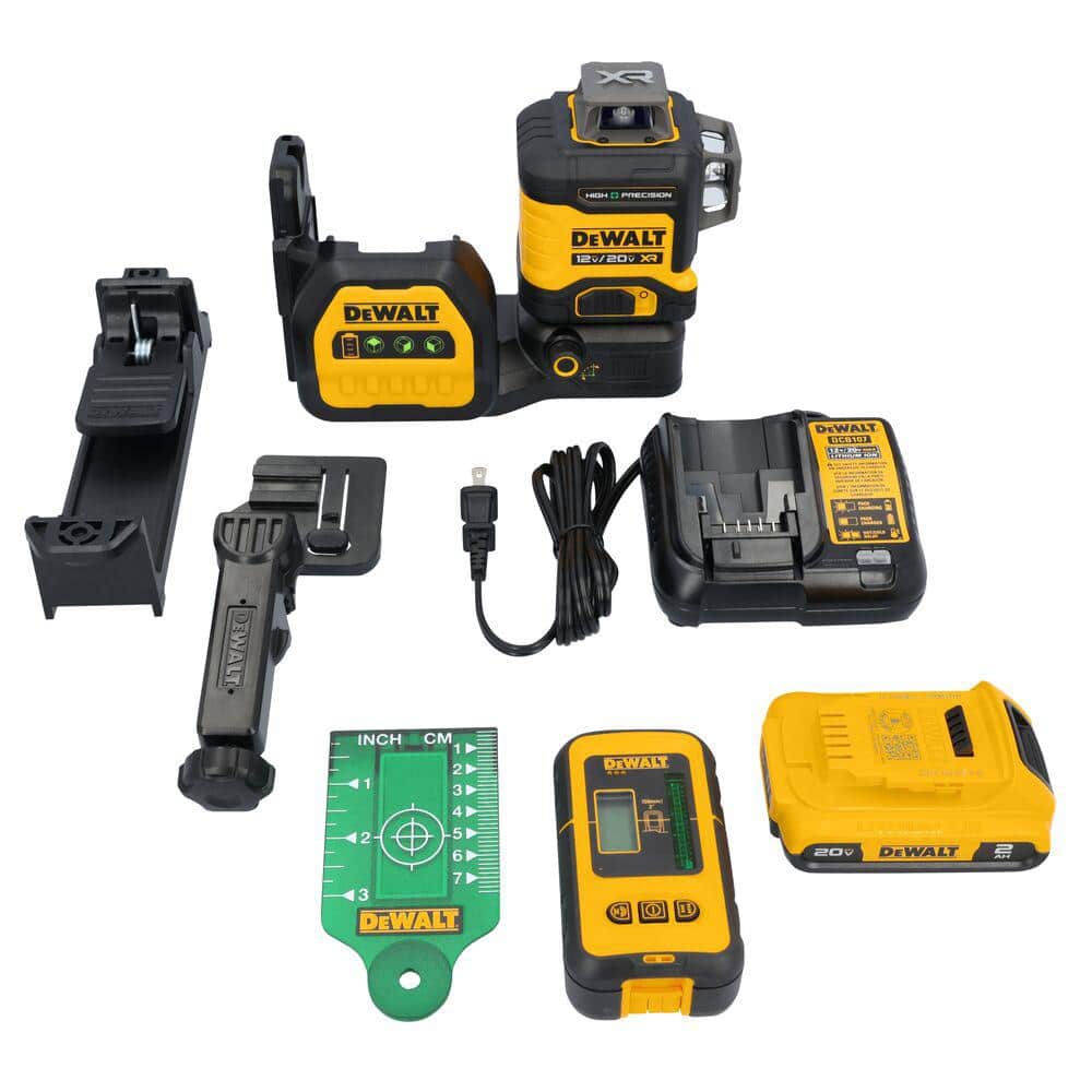 DEWALT 230 ft. Green Self-Leveling 3-Plane Laser Level Kit with 20-Volt 2.0 Ah Battery, Charger, Detector and Kitbox (1)