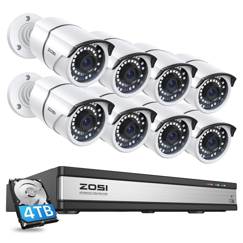 ZOSI 16-Channel 4K POE Security Cameras System with 4TB Hard Drive and 8 Wired 5MP Outdoor IP Cameras, 120 ft. Night Vision (1)