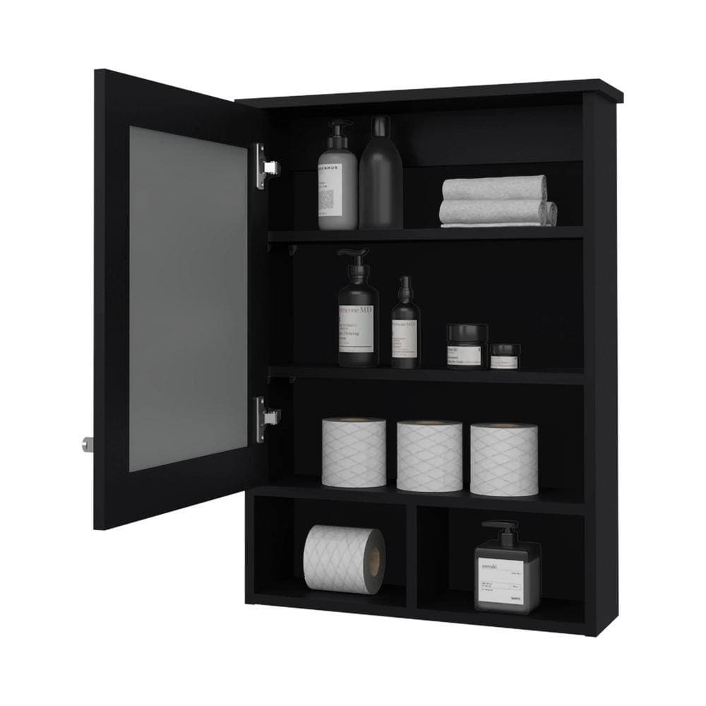 Anqtovp 29 in. W x 20.90 in. D x 6.60 in. H Bathroom Storage Wall Cabinet with Door and Mirror in Black (3)