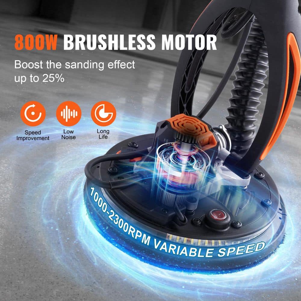 VEVOR Drywall Sander, 800W Brushless Motor Electric Sander, Variable Speed 1000-2300 RPM Wall Sander, Foldable Ceiling Sander (3)