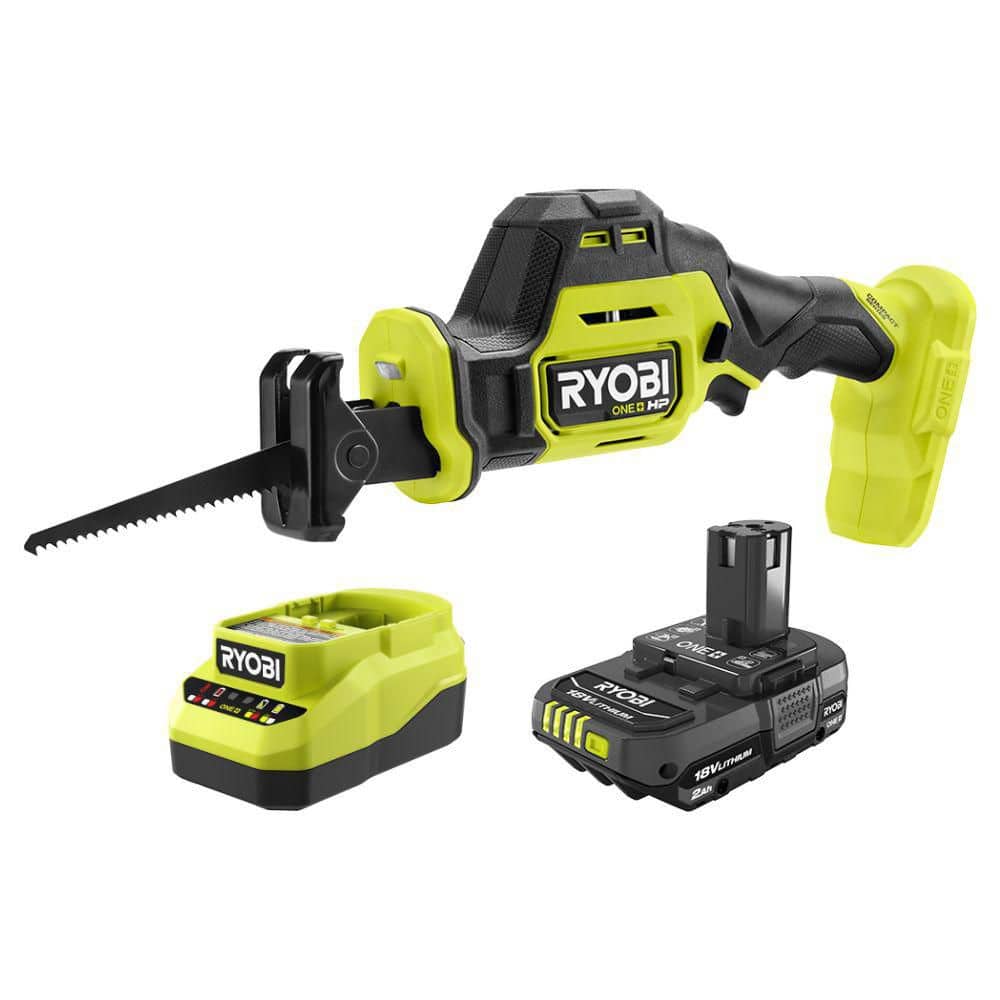 RYOBI ONE+ HP 18V Brushless Cordless Compact One-Handed Reciprocating Saw Kit with 2.0 Ah Battery and Charger (1)