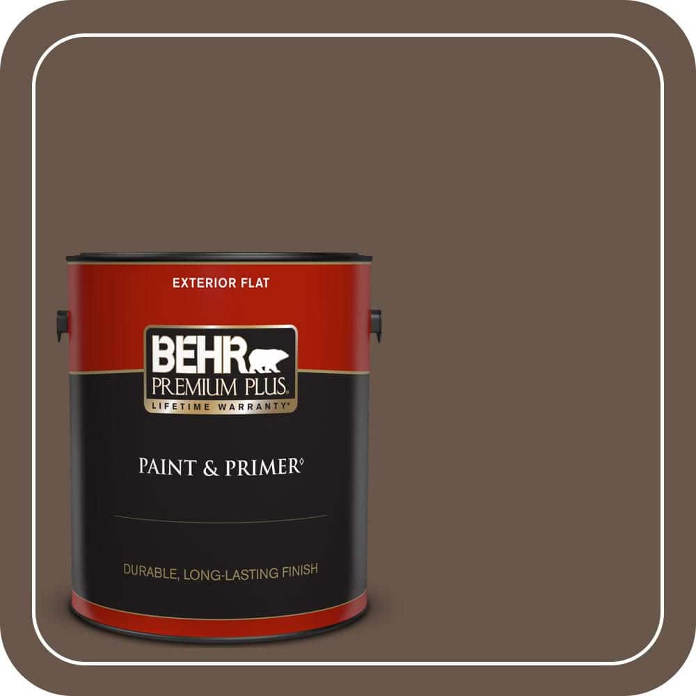 BEHR PREMIUM PLUS 1 gal. #PPU5-18 Chocolate Swirl Flat Exterior Paint & Primer