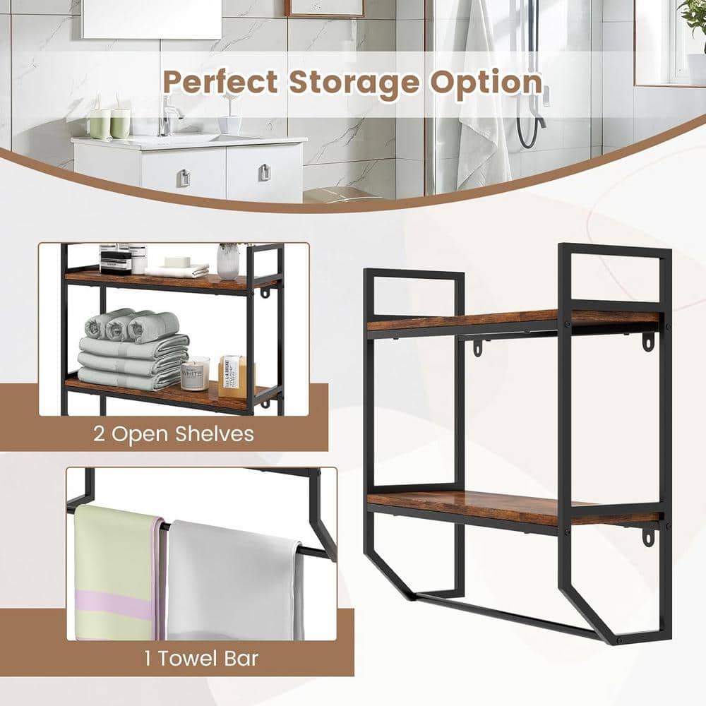 Unbranded 23 in. W x 23 in. H x 8 in. D Wood Rectangular 2 Tier Over the Toilet Storage Shelf in Brown (3)