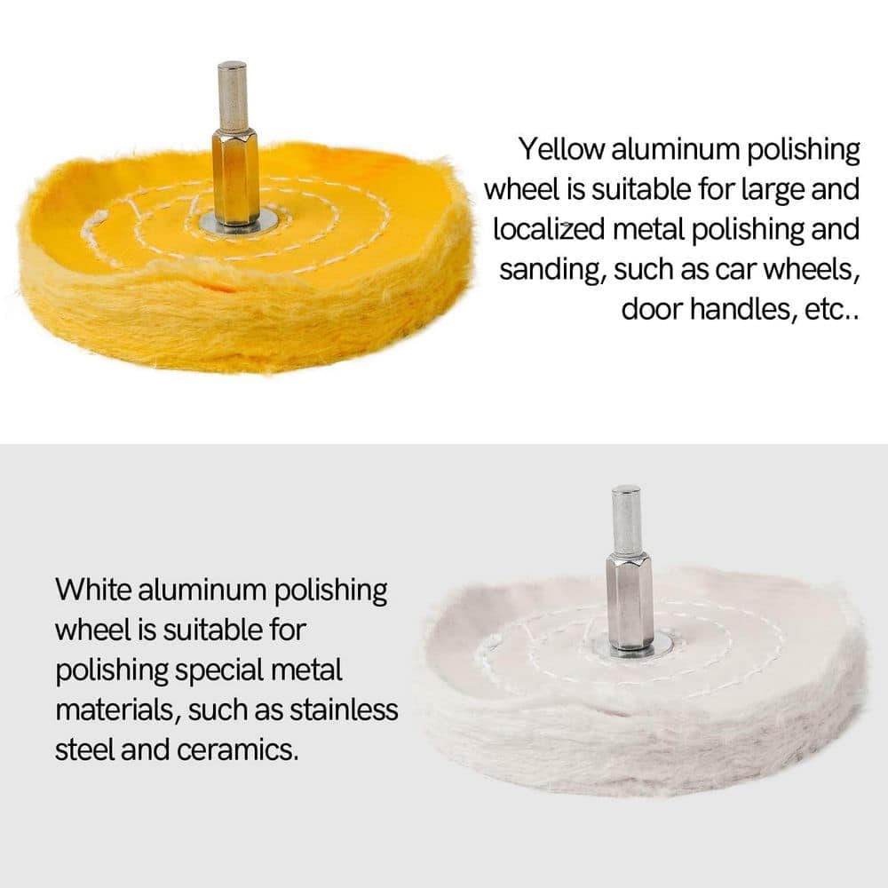 LAIFUCAM 6 Pack Cotton Polishing Wheel Kit with Drill Attachment for Metal Stainless Steel Chrome Plastic Ceramic Glass Polishing (2)