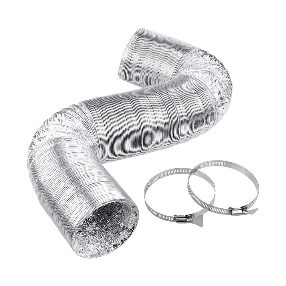 Laybus 4 in. x 10 ft. Silver Dryer Vent Hose Flexible Air Aluminum Ducting Vent Hose, Thick Layer Non-Insulated with 2 Clamps