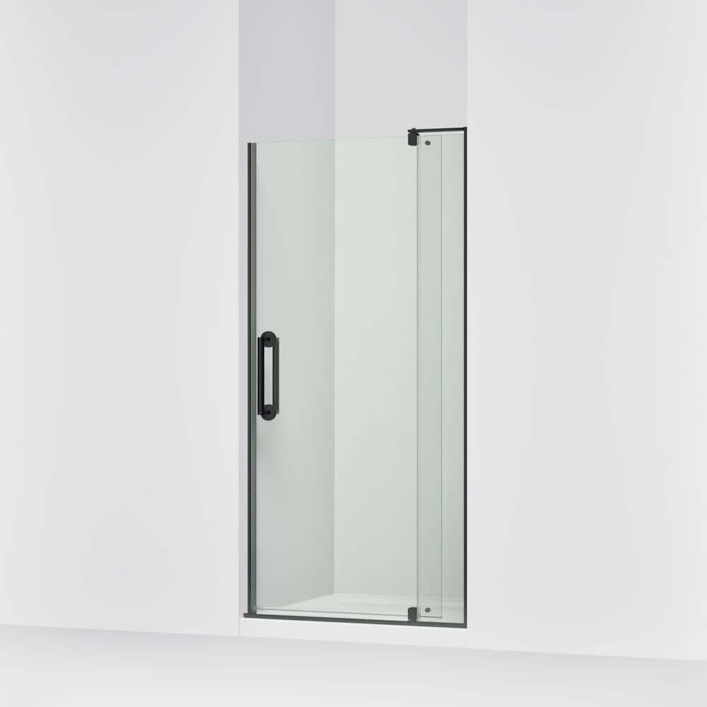 KOHLER Ashan 32-36 in. W x 70 in. H Frameless Pivot Shower Door in Matte Black with 1/4 in. Thick Clear Tempered Glass (2)