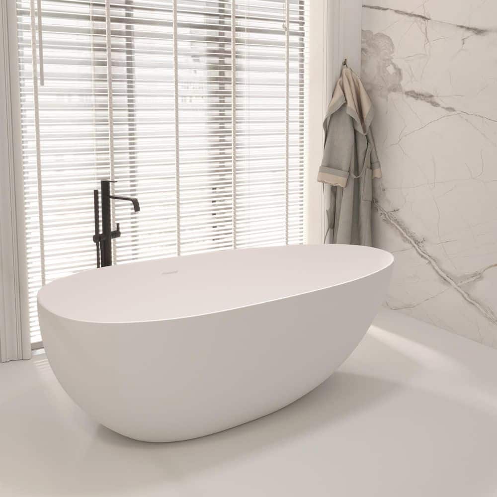 SJ STAR&JANE Verna 67 in. x 33 in. Stone Resin Freestanding Soaking Bathtub in White (3)
