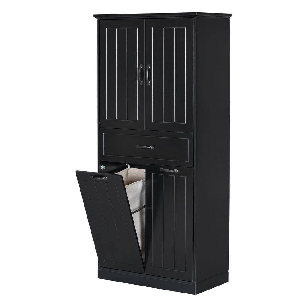 Nestfair 15.7 in. W x 29.9 in. D x 65.8 in. H Black Linen Cabinet with 2-Laundry Baskets (3)