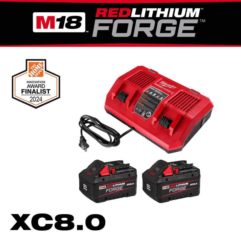 Milwaukee M18 18-Volt Lithium-Ion REDLITHIUM FORGE Starter Kit with Two XC 8.0 Ah Battery and Dual Bay Rapid Charger (1)