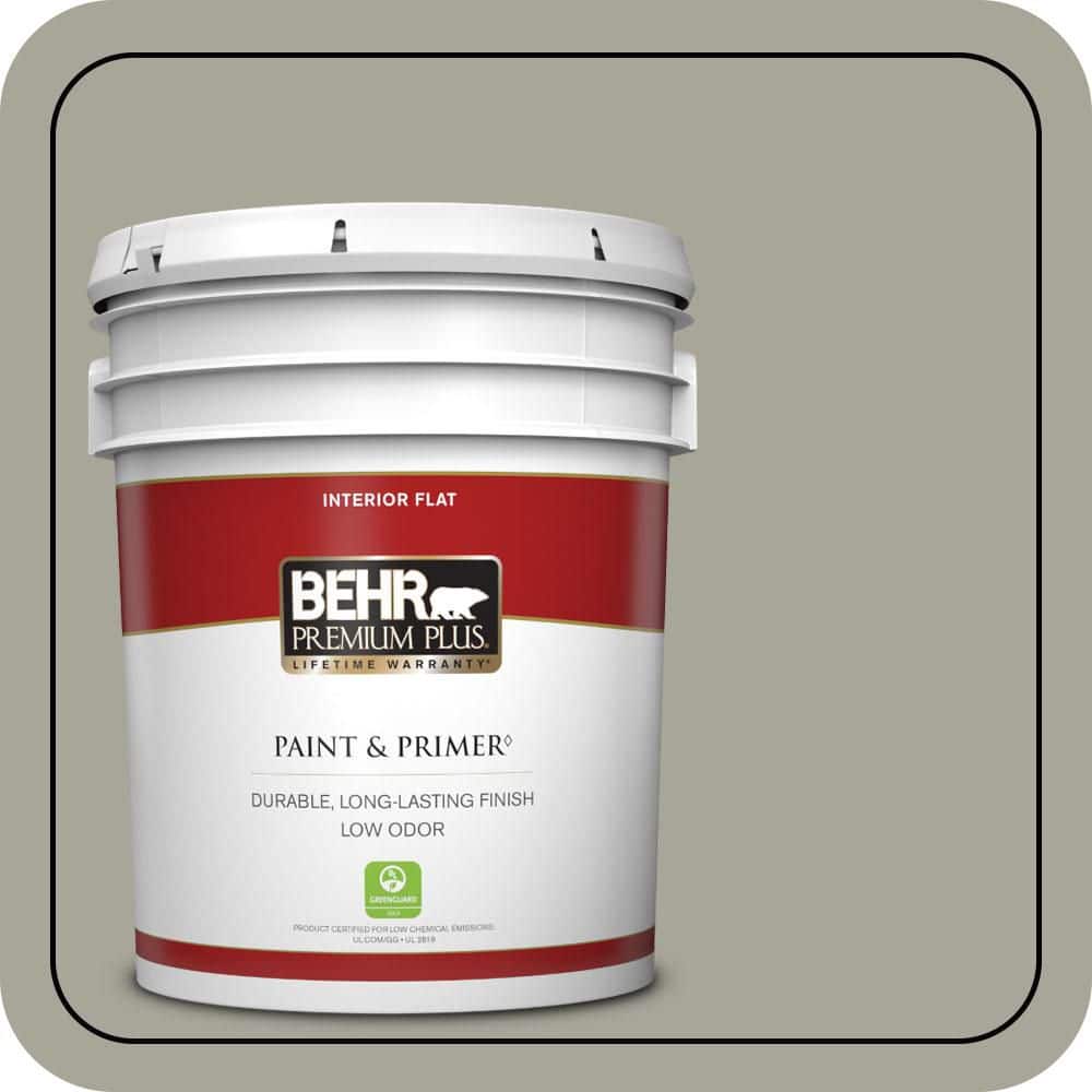 BEHR PREMIUM PLUS 5 gal. #N370-4A Historical Gray Flat Low Odor Interior Paint & Primer
