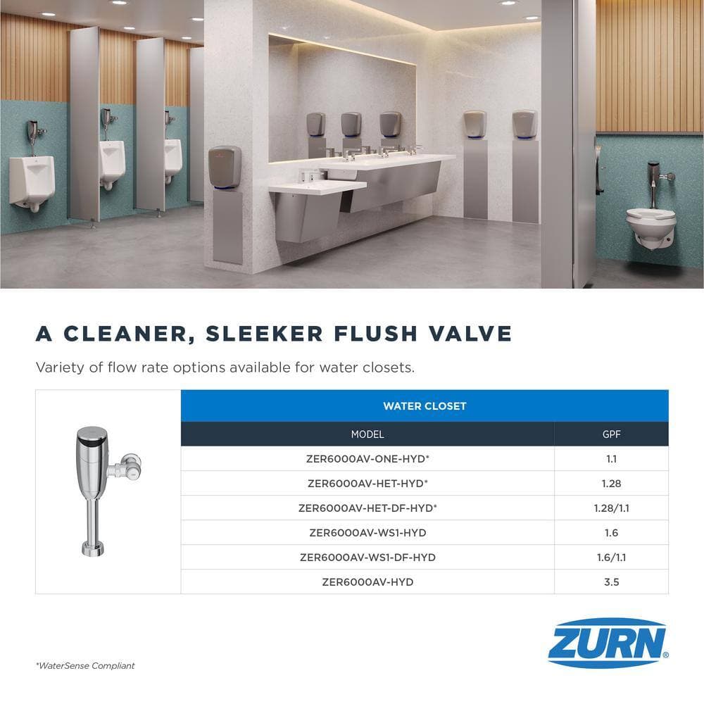 Zurn 1.6 GPF Top Mount Exposed Sensor Flush Valve for Water Closet with Gear-Driven Ceramic Cartridge Hydropower AV Diaphragm (2)