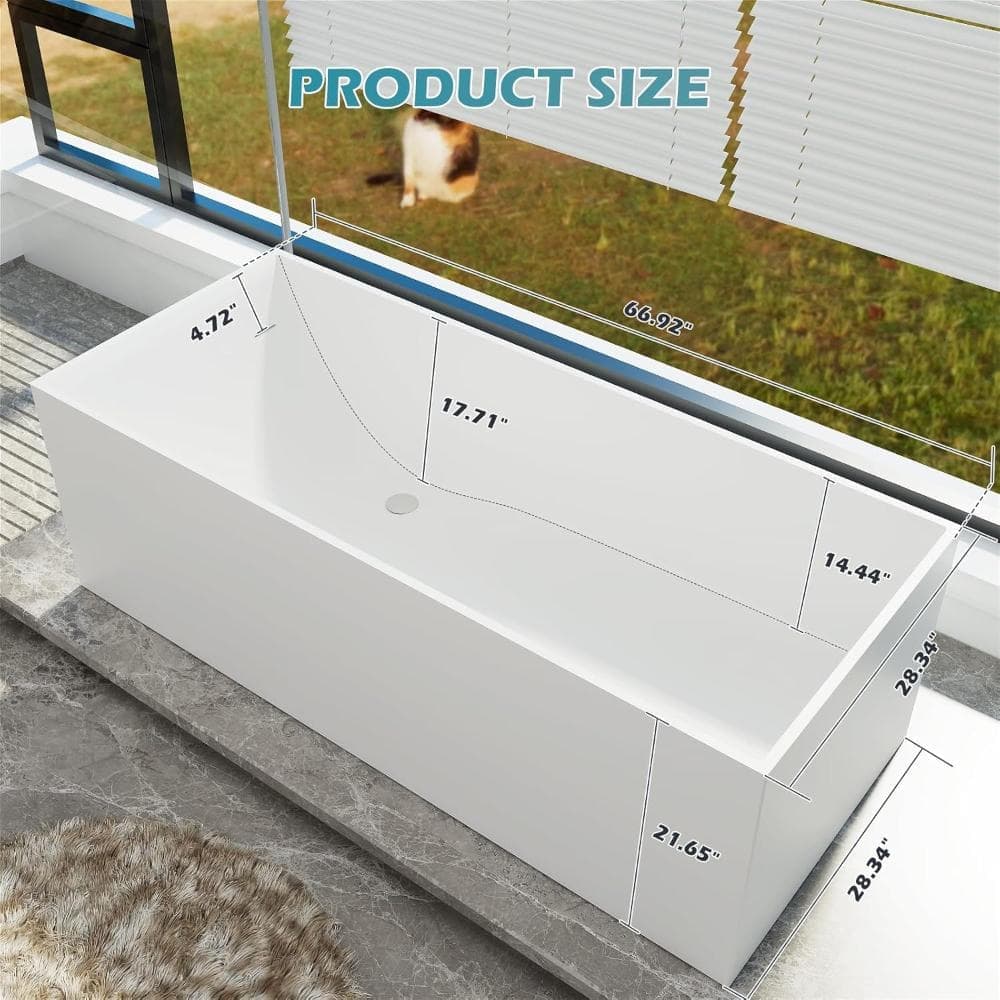 GIVING TREE 67 in. Stone Resin Freestanding Bathtub Solid Surface  Soaking Tub with Overflow and Ergonomic Backrestin Matte White (3)