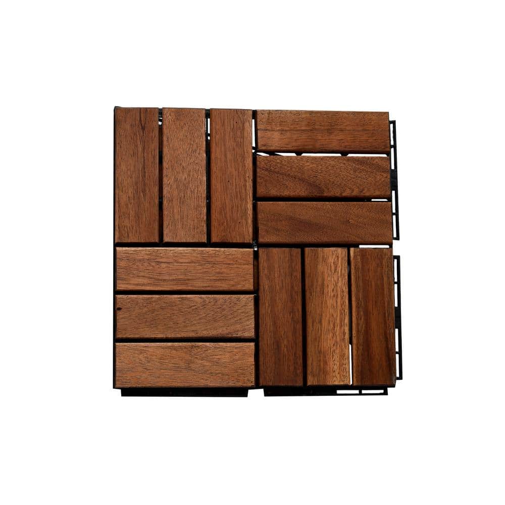 Unbranded 1 ft. x 1 ft. Acacia Wood Flooring Tile Deck Tile in Brown,Checker Pattern (10-Pack)