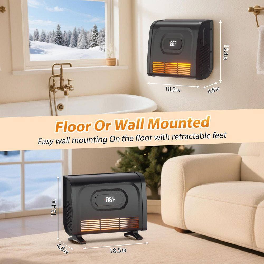 Runesay 1500-Watt Freestanding Black Electric Utility Convection Infrared Overheating Protection Space Heater with Remote (2)